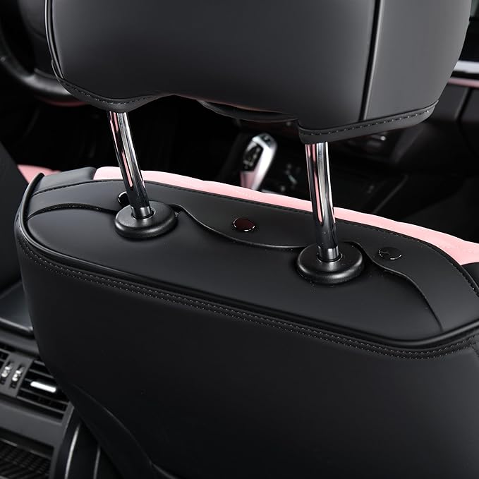 FLORICH Automotive Seat Covers for Cars Front Seats, Leather Car Seat Covers Waterproof Pink & Black Seat Covers 2 Pack, Universal Seat Protector for Most Cars Trucks SUV