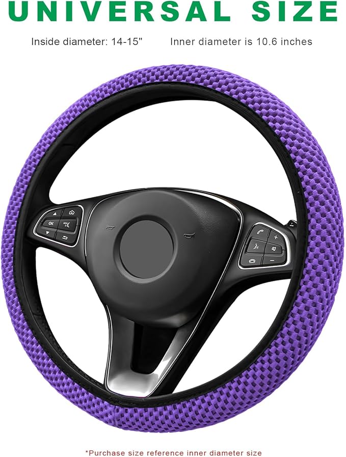 Elastic Steering Wheel Cover, 15"×15" Breathable Ice Silk Steering Wheel Protector, Universal Auto Wheel Wrap Anti-Slip Soft Cover for Ultimate Comfort, Car Accessories (Purple)