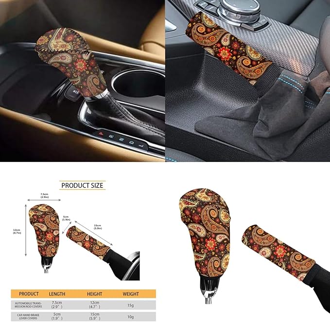 Bandanna Print 6pcs Car Steering Wheel Cover Set for Men Women Car Accessories Handbrake Cover Cup Coaster Auto Interiors Decor for Men Women 6pcs