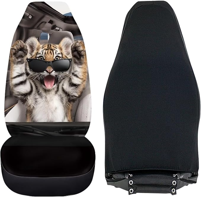 Funny Tiger Car Front Seat Cover Set Decorative Automotive Seat Cushion Covers Soft Front Bucket Seat Cover Fit Most Car Truck SUV Van for Men Women