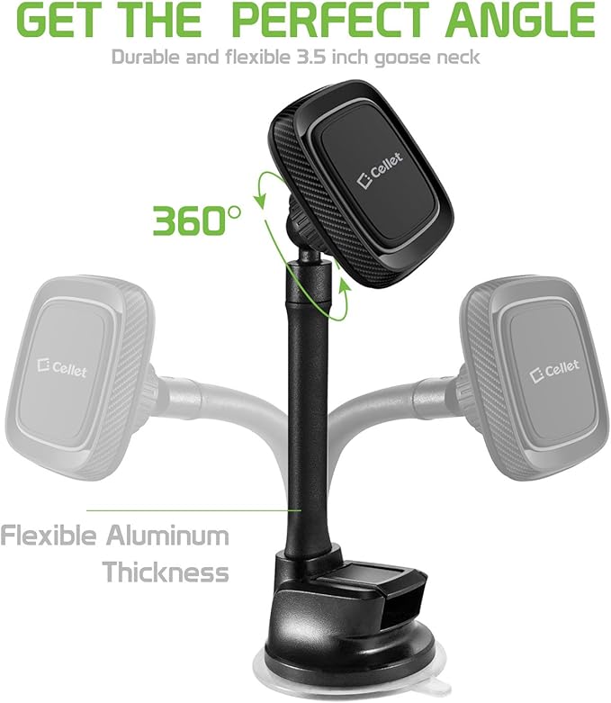 Cellet Car Phone Mount Holder Universal Phone Car Dashboard & Windshield Magnetic Phone Mount Holder with Goose-Neck Compatible with Smartphones iPhones Samsung Galaxy LG Motorola Moto Google Pixel
