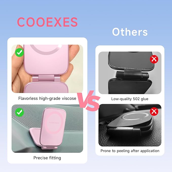 Pink Foldable Magnetic Phone Mount, Hidefold Ultra-Thin Magnetic Phone Holder for Car with Dual Side Strong Magnets, Car Accessories for Women, Fit for All Phone, Dashboard, Laptop, Gym