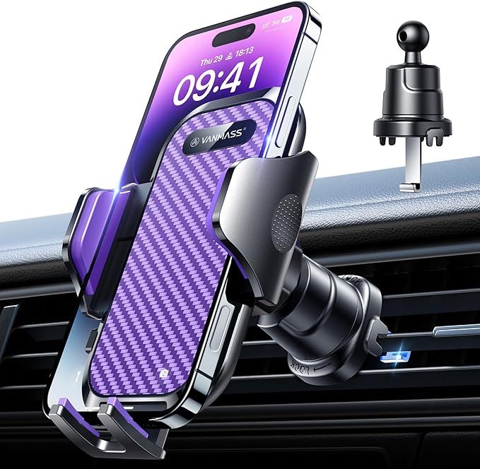 VANMASS Phone Holders for Your Car Ultimate Military-Grade Car Phone Holder Mount【Patent & Safety Certs】 Upgraded Shockproof Truck Air Vent Phone Mount for iPhone 17 Pro Max 16 Samsung Android,Purple