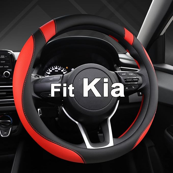 West Llama Customized Auto Car Steering Wheel Cover for Kia Sportage Sorento Spectra Forte 14.5-15 inch (Red+Black-Standard Size)