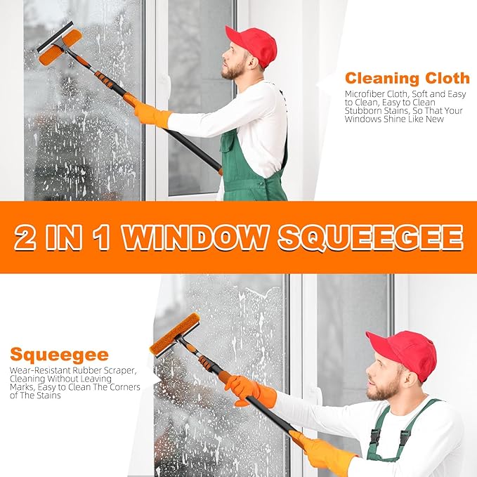 SISUPASSIE 20FT Reach High Ceiling Duster Kit, Window Cleaning kit with 3-12FT Extension Pole, Fan Duster for Ceiling Fan Blades, Microfiber Feather Duster, Rotatable Window Squeegee and Cobweb Duster
