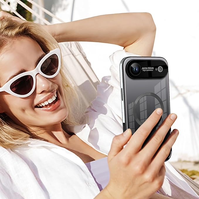 Guppy Compatible with iPhone Air Magnetic Case, with Full Camera Lens Protector [Compatible with MagSafe] Scratch Resistant Gradient Glass Back Cover Phone Case-Black
