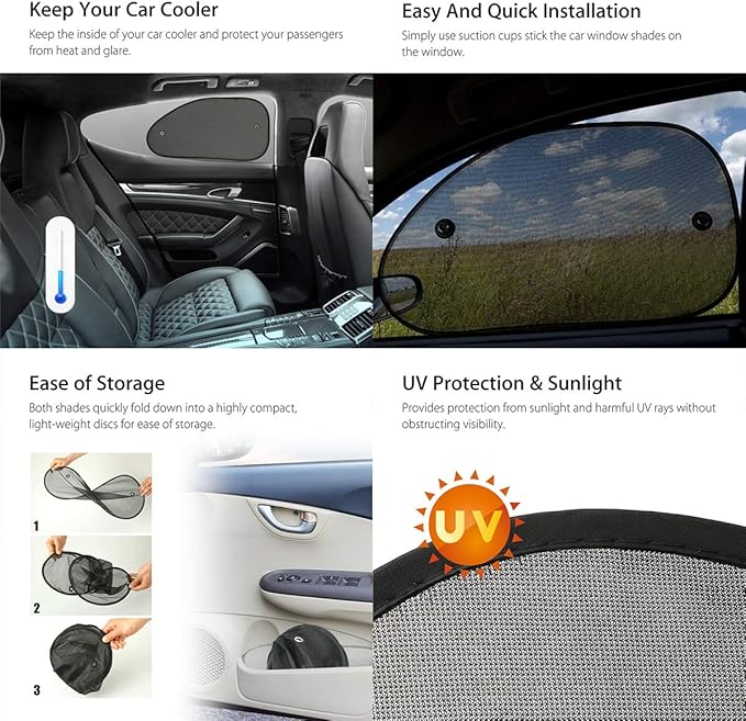 2 Pack Universal Car Window Shade, Cling Sunshade - Sun, Glare and UV Rays Protection for Your Child - Baby Side Window Car Sun Shades, Blocks Over 98% of Harmful UV Rays (Large)