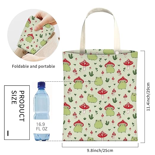 Cute Car Trash Can, Hanging Canvas Car Back Seat Organizer and Storage Bag, Funny Car Trash Bag For Travelling, Outdoor Cute Green Frog Mushroom