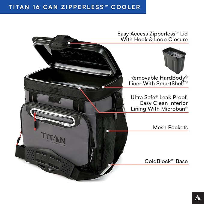 Titan by Arctic Zone Deep Freeze Cooler - Zipperless Hardbody Cooler - Deep Freeze Insulation, HardBody Liner, and SmartShelf