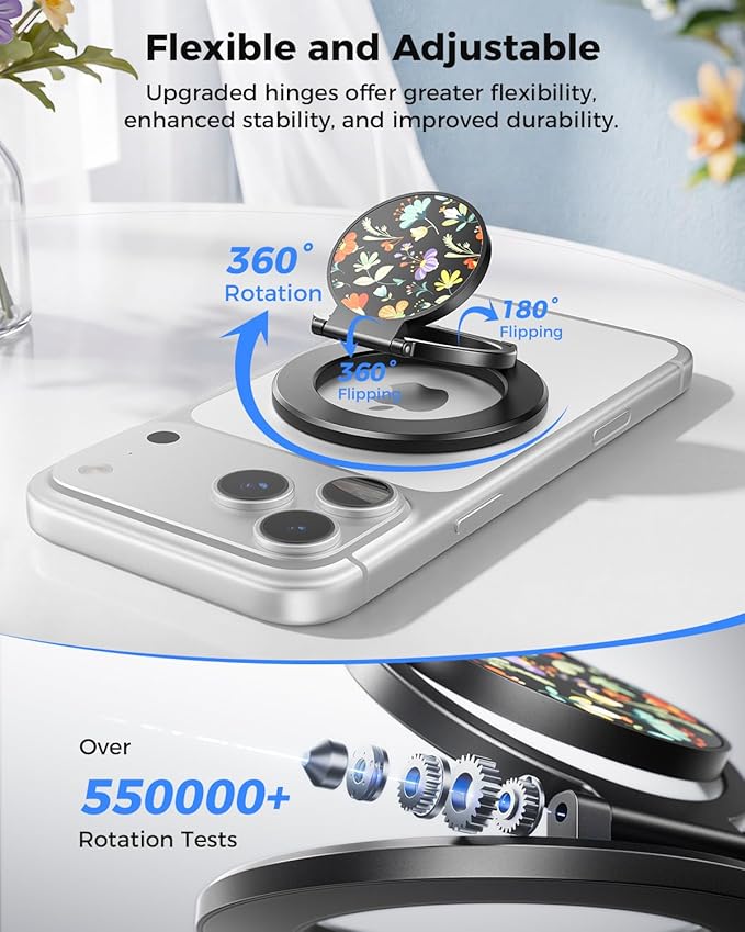 SUPERONE Dual-Side Magnetic Ring Holder, Ideal Gift Gym Phone Grip Kickstand with Cute Pattern for iPhone 17/16/15/14/13/12/ Series, Magsafe Case & Mag Car Mounts, Magnet Ring Included for All Phones