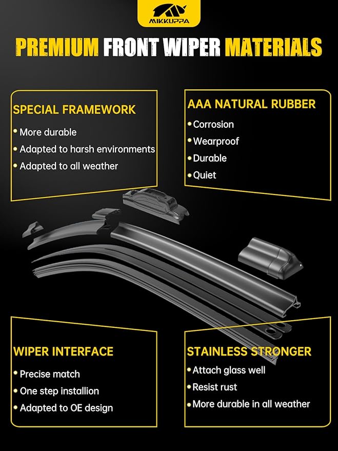 MIKKUPPA 28"+14"+13" Windshield Wipers Blades Replacement for 2011-2016 Hyundai Elantra, 2013-2017 Elantra GT, U/J HOOK Front & Rear All Season Wiper Blades Set(Pack of 3)