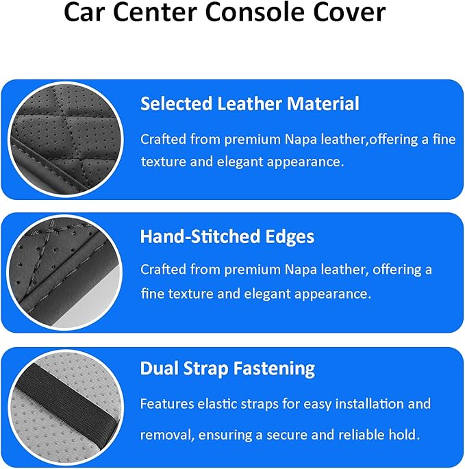Car Center Console Cover with Storage Bags, Leather Armrest Pad Protector for SUV, Sedan, Truck Interior Accessories (Black)