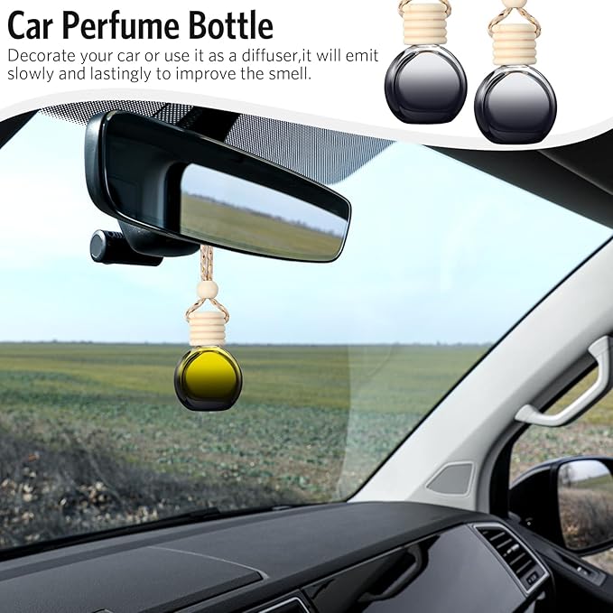 BBTO 100 Pcs Car Air Fresheners Diffuser with Wooden Cap Empty Aromatherapy Diffuser Clear Car Fragrance Holder Pendant Hanging Perfume Fresheners Bottles for Decor (Black,Round)