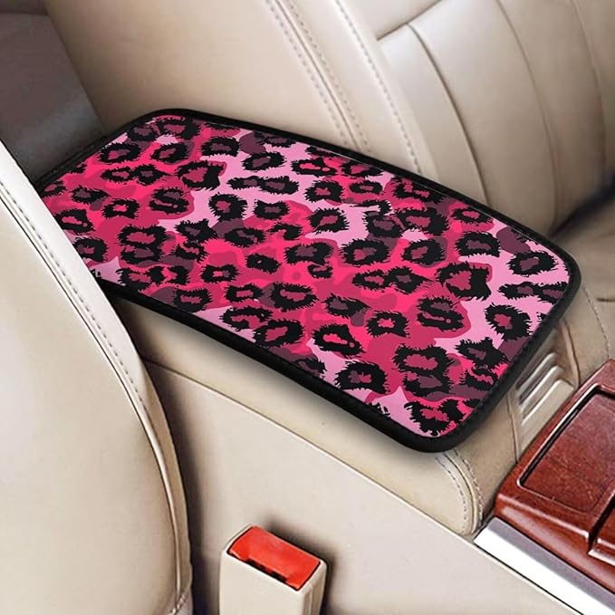 Car Center Console Cover Red Leopard Car Armrest Cover Cheetah Animal Universal Car Arm Rest Cover Car Interior Accessories Protector for Most SUV, Truck, Sedans