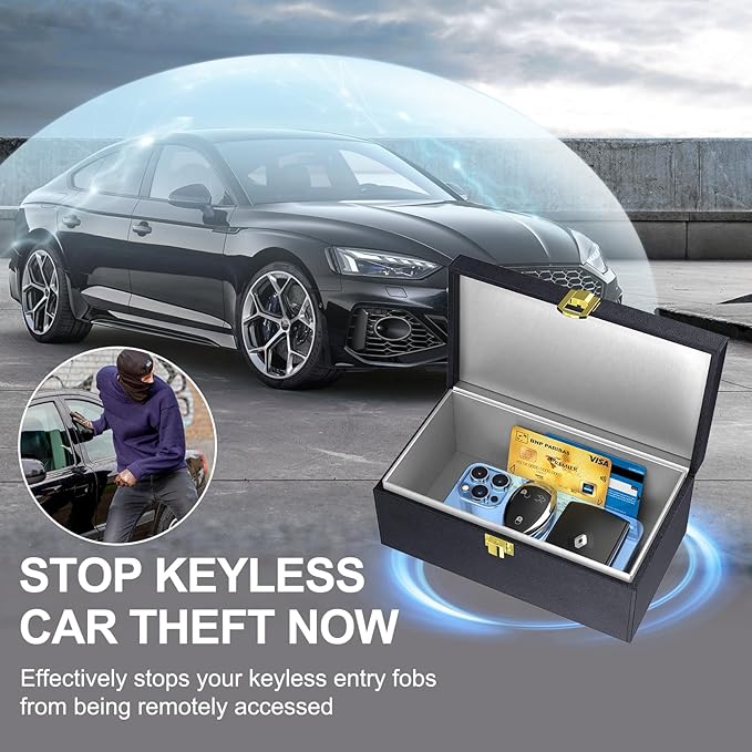 Samfolk Faraday Box with Faraday Bags for Car Keys, Car Key Signal Blocking Box, Keyless Entry Car Key Safe Protector Anti-Theft Shielding Cage