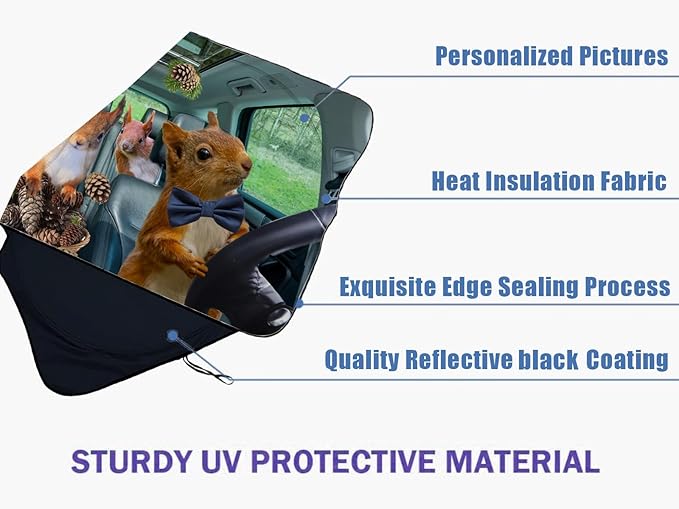 Funny Squirrel Car Windshield Sun Shade Foldable Sunshade Front Window Cover Sun Visor Protector Accessories (59x27.5 inches)