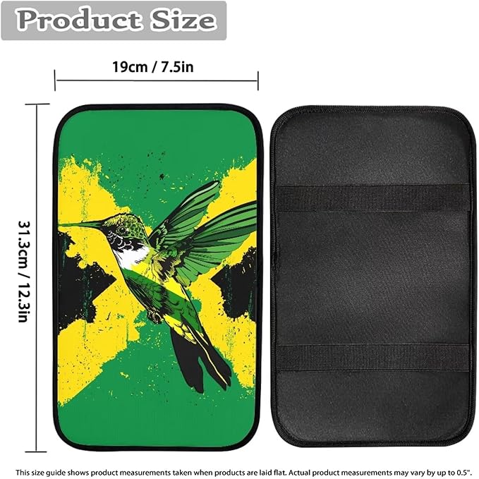 Armrest Cover Auto Center Armrest Mat Soft Car Console Pad, Jamaica Flag Hummingbird Auto Center Console Cover for Most Car Decoration