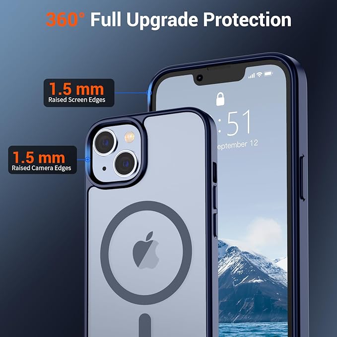 SUPFINE Magnetic for iPhone 14 Case & iPhone 13 Case (Compatible with MagSafe) (Military Grade Drop Protection) Slim Translucent Matte Shockproof Phone Cover,Navy Blue