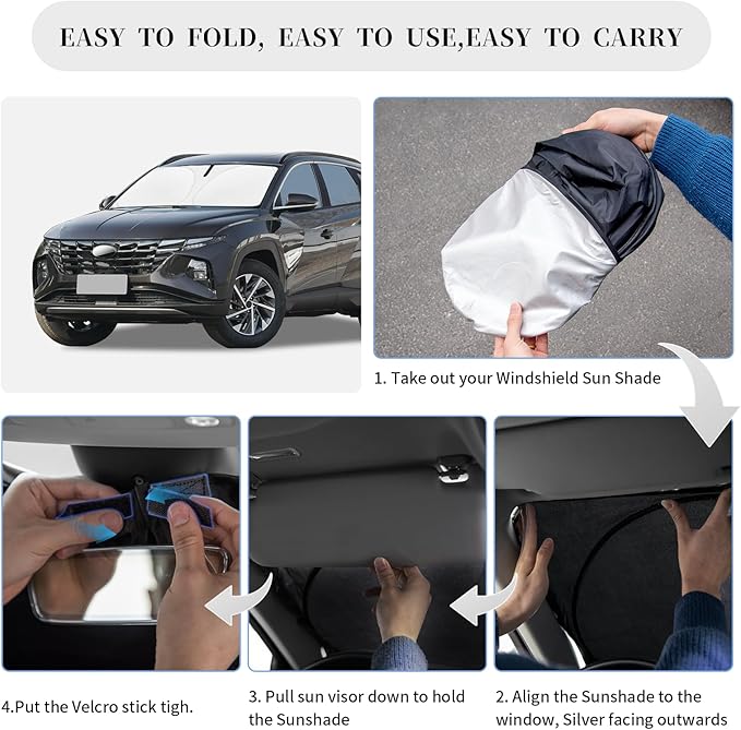for Hyundai Tucson 2022-2024 2025 2026 Sun Shade Sunshade Windshield Cover,4-Layer Front Window Shade Custom fit Tucson Sun Visor 240T Retractable Shade Blocks UV Rays Cooler Car Accessories