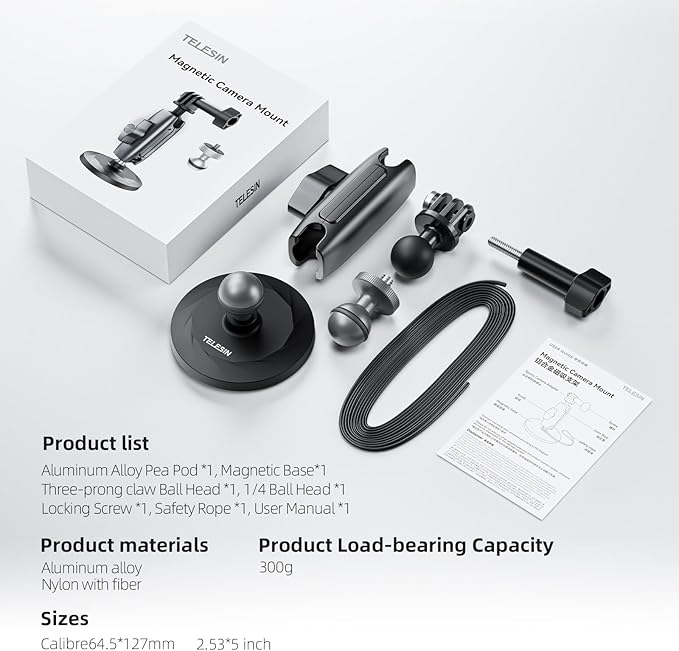 TELESIN Magnetic Mount Magnet Metal Mounts for Action Camera, 360 Quick Car Holder Attachment for GoPro Max hero 13 12 11 10 9 Insta360 X5 X4 DJI Action 6 5 Pro 4 Osmo nano Pocket 3 Mounting Accessory