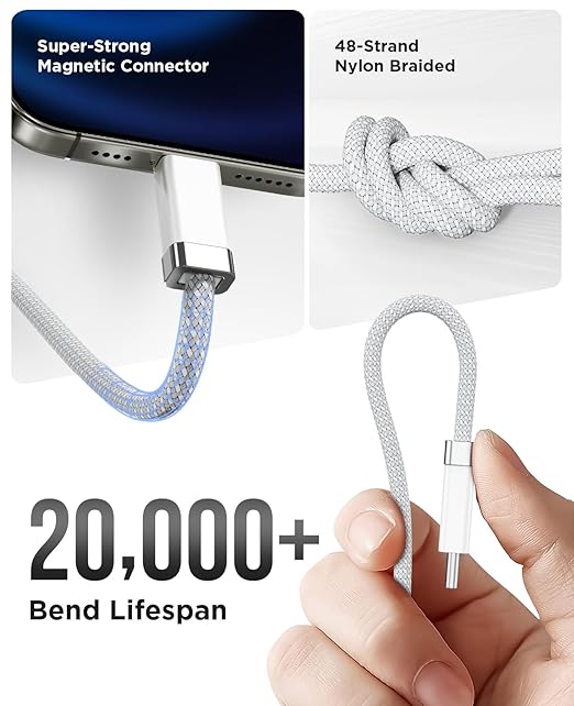 USB C to C Cable StayCable with Organizer Magnetic Holder 5FT, 60W Fast Charging Braid Type-C Charger Data Cord, for iPhone 17/16/15 Laptop Car Desk Nightstand Cable Management Original Design
