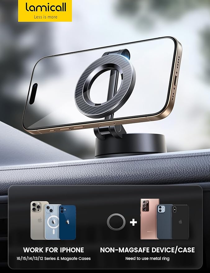 Lamicall for Magsafe Car Mount [70LBS Powerful Suction] Magnetic Phone Holder for Car, 360° Rotation Suction Cup Phone Mount Dashboard & Windshield for Truck fit iPhone 17 16 Pro Max Plus 15 14 13 12