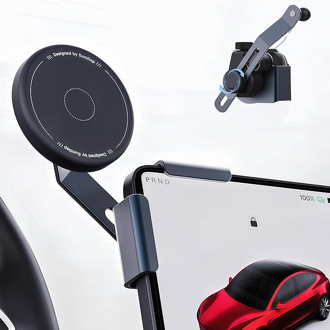 Persevere for Tesla Phone Mount Model 3/Y/S/X, Strong Magnetic Silicone Head, Adjustable Arm Phone Holder, for All Smartphones Models and 2CM Center Screen(Curved Screen Not Supported), Left