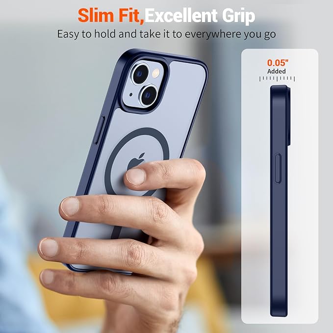 SUPFINE Magnetic for iPhone 14 Case & iPhone 13 Case (Compatible with MagSafe) (Military Grade Drop Protection) Slim Translucent Matte Shockproof Phone Cover,Navy Blue