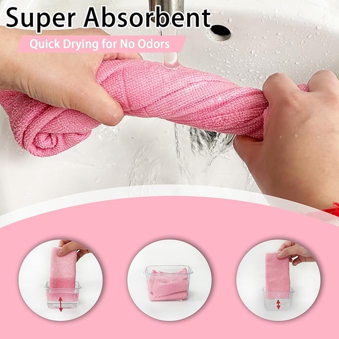 Niurewan Microfiber Cleaning Cloth Roll,75 Pack Reusable Tear Away Microfiber Towels,Ultra Absorbent Dish Rags for Car,Home,Garage or Shop (Pink)