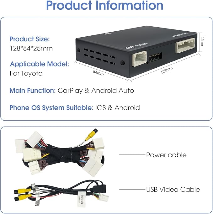 Wireless Carplay Android Auto Adapter for Toyota with Entune2.0 2014-2019, OEM Screen Upgrade Decoder Box muItimedia Interface Retrofit Kit for Toyota Corolla,Tacoma, Camry,Avalon Prius, Sienna