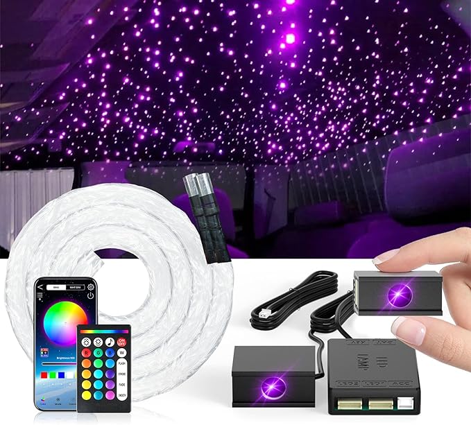 VASTFIRE Split Starlight Headliner Kit - 1200pcs 0.02in 4.9ft Fiber Optic RGBW Star Lights for Car with 6 Light Heads 16W Engine Easy to Hide,Flexible Wiring,APP/Remote Control for Car Roof Ceiling