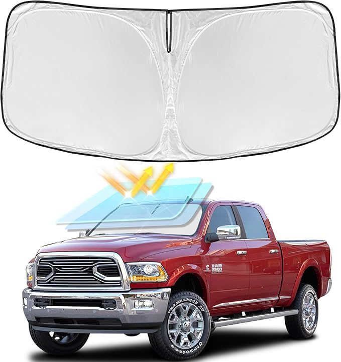 for Dodge RAM 2500 3500 2010-2025 2026 Windshield Sun Shade - 4 Layers Car Sunshades for Front Windows Shade Cover Custom Fit RAM 2500 3500 250T Retractable Shade Blocks UV Rays Car Accessories