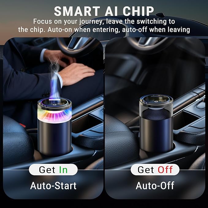 Upgraded Smart Car Air Freshener, Car & Home Diffuser, 8 Colorful Car Air Freshener Diffuser, Ambient Light,Long Lasting,Automatic Intensity,Lasts 6 Months,Fragrance Scents,Snow Fuji,Real Me Refill X2