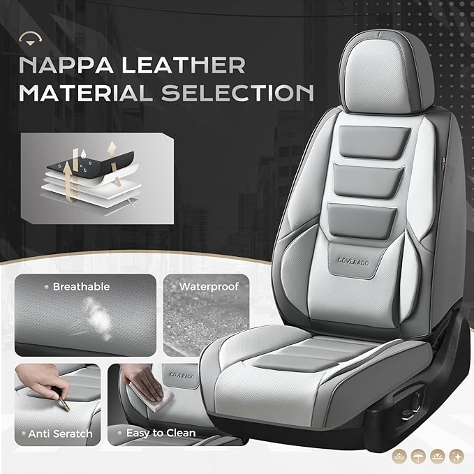 Coverado Car Seat Covers, Front Covers for Cars, Car Seat Cover Front Seats, Automotive Seat Cover, Waterproof, Leather Car Seat Cushion, Universal Interior Covers Seat Protectors for Most Cars
