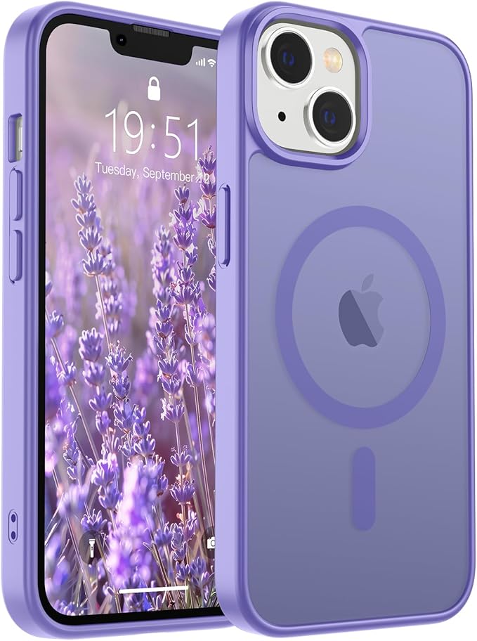 SUPFINE Magnetic for iPhone 14 Case & iPhone 13 Case (Compatible with MagSafe)(Military Grade Drop Protection) Translucent Matte Shockproof Phone Cover,Purple