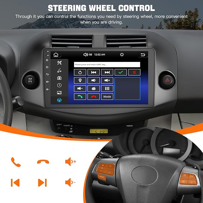 Car Radio Stereo for Toyota RAV4 2007-2012 Without JBL Sound System, Support Wireless Carplay/Android Auto/Mirrorlink, 10 Inch QLED Touchscreen with Bluetooth,FM Radio