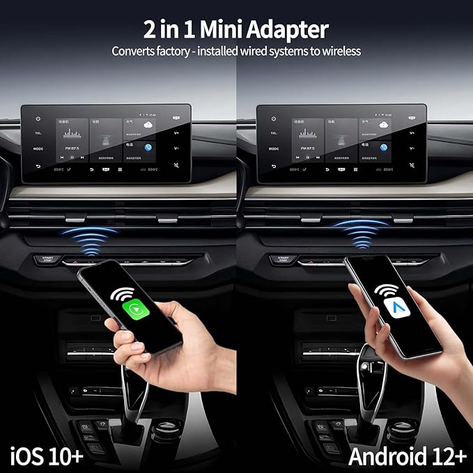 Wireless CarPlay Adapter for iPhone/Android,Mini Upgraded Wired to Wireless Adapter for Apple Car Play,Android Auto Plug and Play Stable Connection,No Latency for iOS 10+ Android 11+ to Screen w/USB C