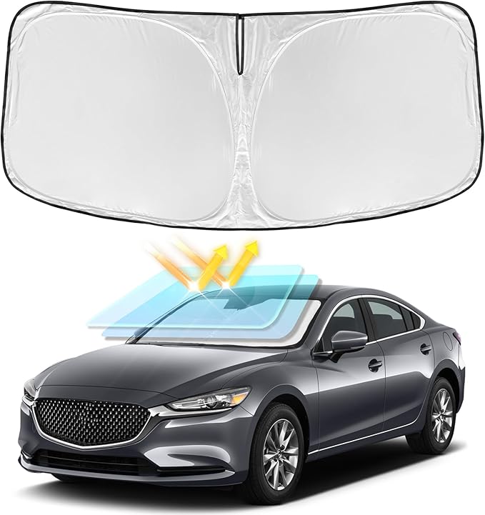 for Mazda 6 2014-2021 Windshield Sun Shade - 4 Layers Car Sunshades for Front Windows Shade Cover Custom Fit Sun Shade Mazda 6 240T Retractable Shade Blocks UV Rays Car Accessories