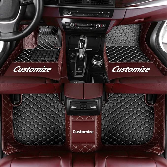 Custom Making Car Floor Mats for 90% Car Model Luxury Leather All Weather Waterproof Anti-Skid Full Coverage Liners (Black and Coffee)