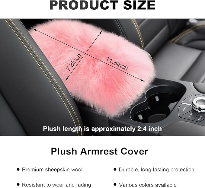 Center Console Cover, 11.81"×7.87" Automotive Fluffy Plush Center Armrest Protector, Universal Furry Comfortable Center Console Pad for Cars Trucks SUVs, Car Accessories (Light Pink)