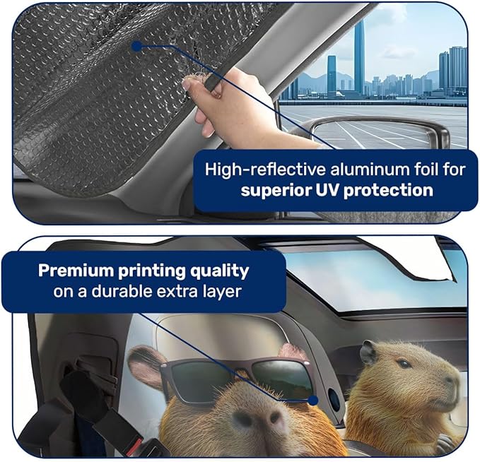 GENANY Capybara Family Windshield Sun Shade for Car SUV Truck (55x30 Inches), Sun Shade Windshield, Shades for Front Windows, Xmas Auto Gift, Spring Car Decor