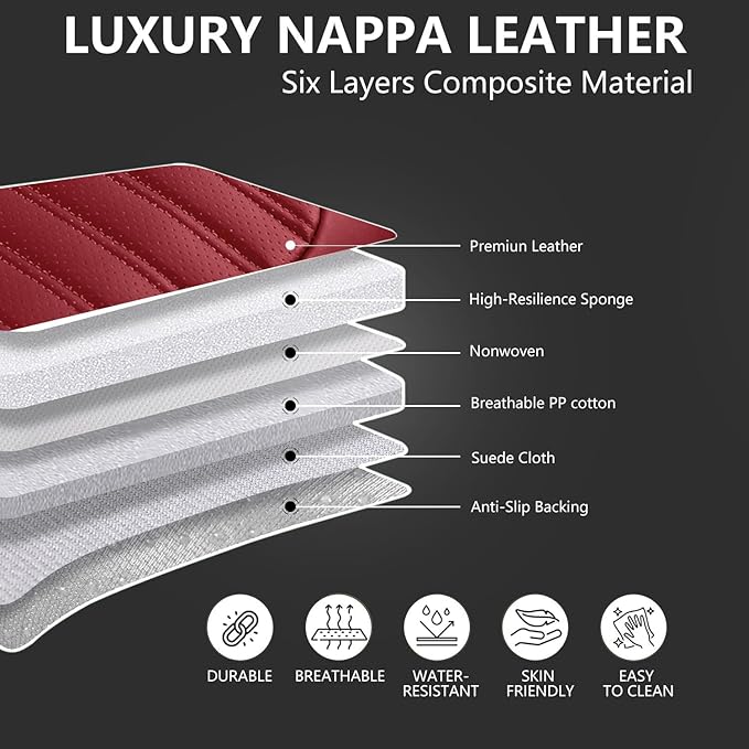 Car Seat Covers for Genesis GV70 2022-2025 2026, Full Set Premium Nappa Leather Waterproof Breathable Anti-Slip Airbag Compatible Car Seats Protector, Car Interior Seats Cover (Black+Red)