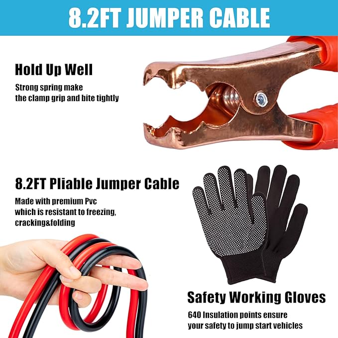 AUTODECO Roadside Emergency Kit Car Safety Kit with Jumper Cables Car Kits for Emergency, Black
