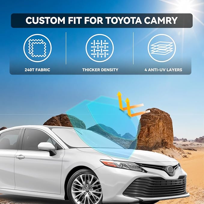 for Toyota Camry 2007-2011 Windshield Sun Shade - 4 Layers Car Sunshades for Front Windows Shade Cover Custom Fit Camry Sun Visor 250T Retractable Shade Blocks UV Rays Car Accessories