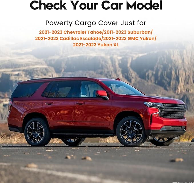 Powerty Retractable Cargo Cover for 2021-2023 Chevy Tahoe/Suburban/Cadillac Escalade ESV Luxury 3.0L/Cadillac Escalade ESV Luxury 6.2L/GMC Yukon/Yukon XL Accessories, Canvas Texture Rear Trunk Cover