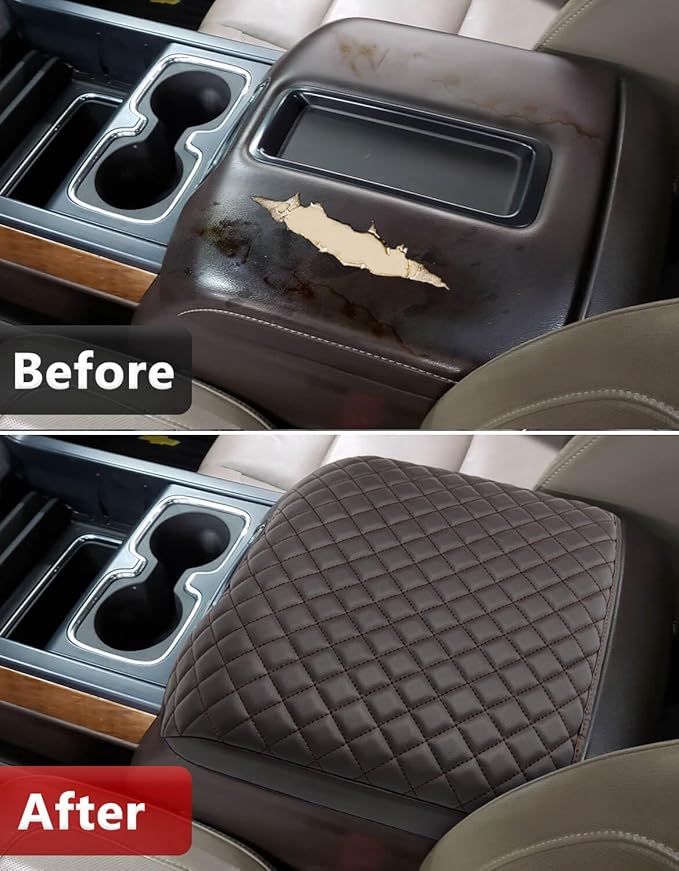 KBH Center Console Armrest Cover for 2014-2018 Chevy Silverado & GMC Sierra, 2015-2020 Tahoe & Suburban & Yukon, Floor Console Bucket Seat, Interior Accessories, Dark Brown