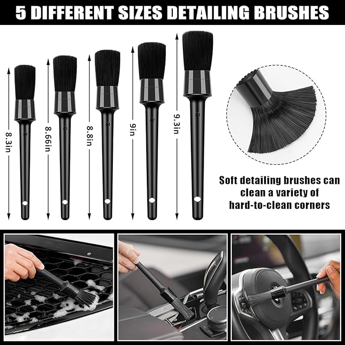 AUTODECO Car Cleaning Kit, Car Vacuum Interior Detailing Cleaner Kit with High Power Handheld Vacuum, Brush Set, Windshield Tool, Duster, Towels, Complete Car Care Tools for Women (Black)