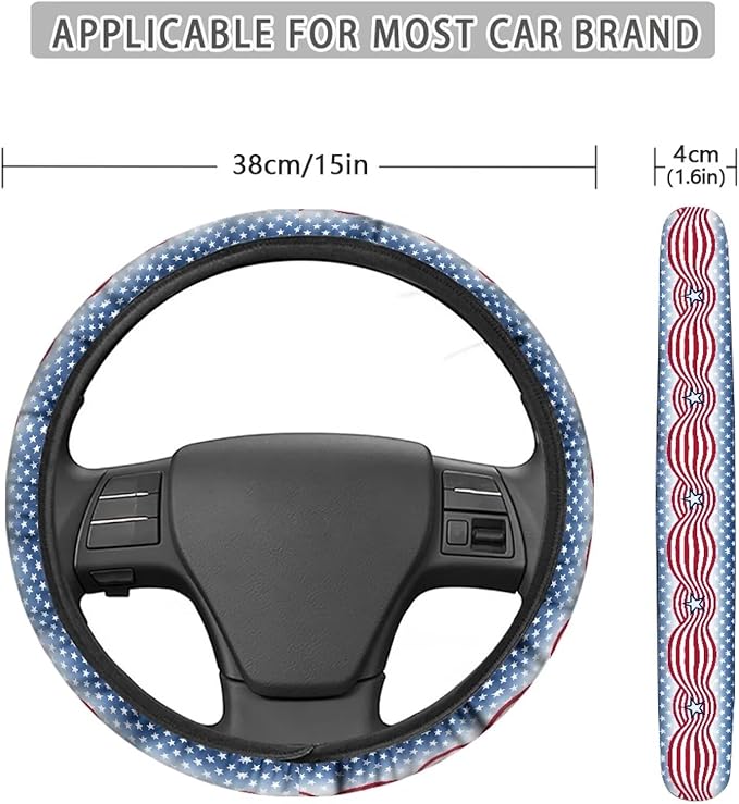 AFPANQZ Automotive Steering Wheel Covers Universal Fit 14 to 15 inch, American Star Steering Wheel Protector with Cloth for Women Keep Warm Comfort Grip Sweat Absorption Neoprene