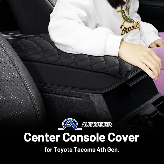 Autorder Center Console Cover for 2024 2025 2026 Toyota Tacoma Accessories Armrest Cover Anti-Scratch Middle Console Pad Leather Armrest Cushion Protector Black
