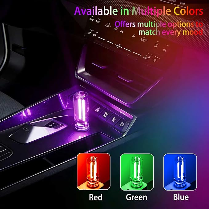 4 PCS USB Night Light, Touch Dimmable Mini USB LED Car Interior Ambient Lights, Portable Plug-in Glass Bottle Night Lamp for Car, Tent, Desk, Bedside (2Green&2Purple)